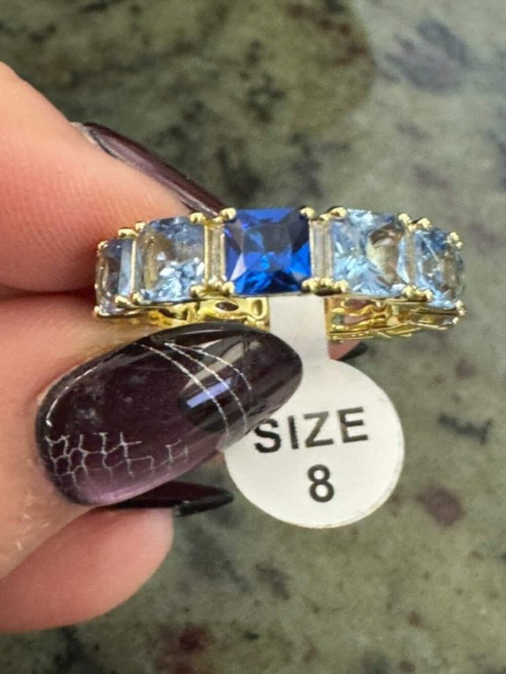 18K Gold Filled Blue AAA CZ Eternity Band Stackable Ring Size 8 - NWT